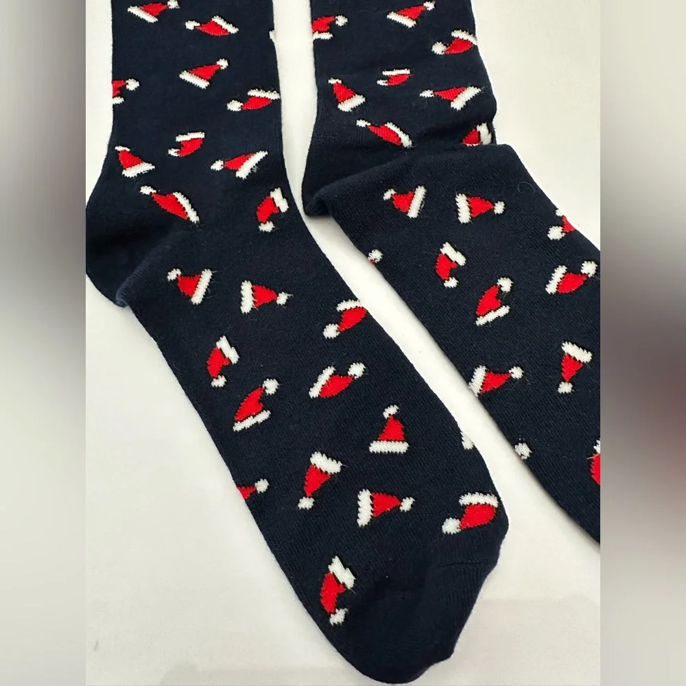 NWOT American Eagle Crew Socks Graphic Santa Hats Blue One Size